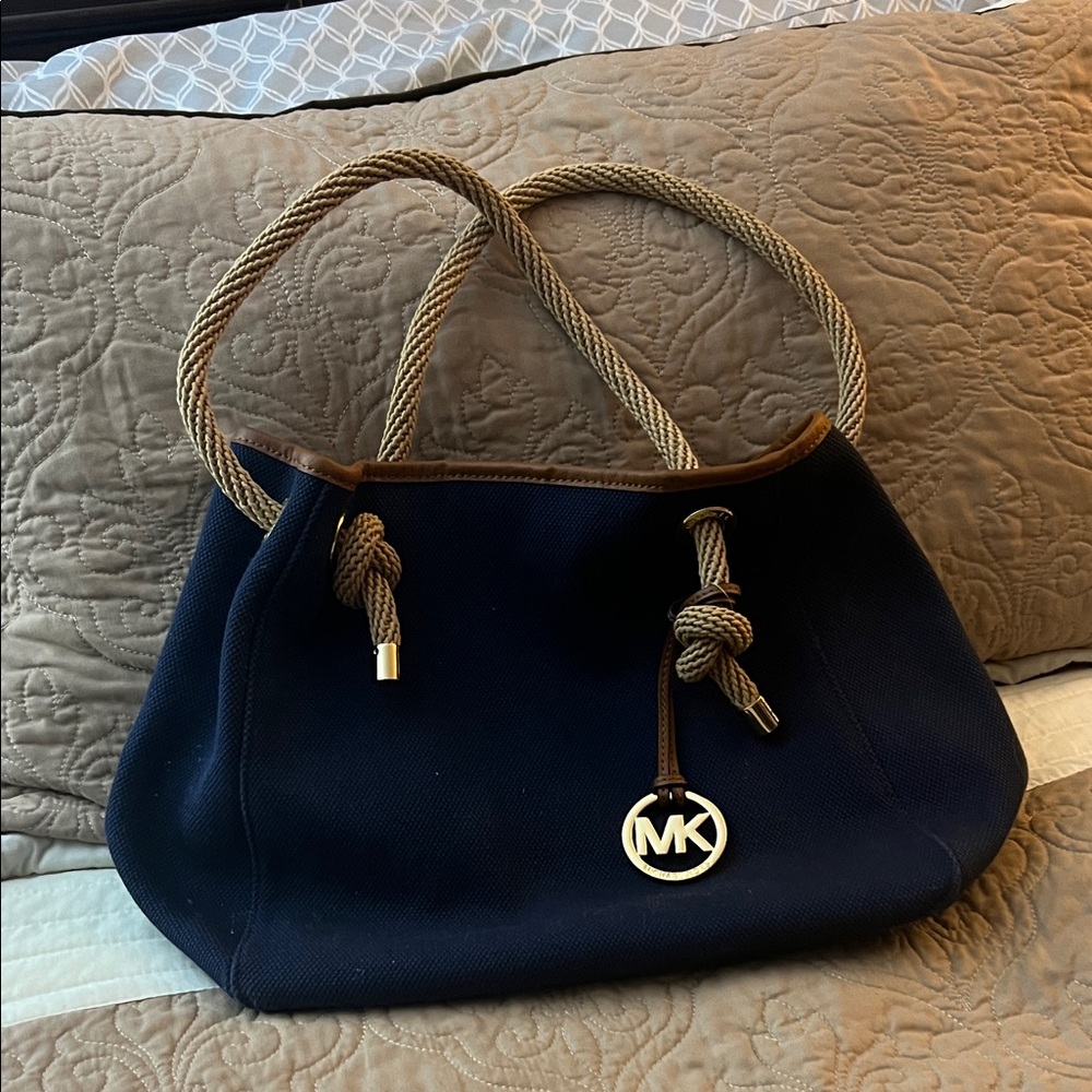Michael Kors Dark Blue Tote with Tan Accents